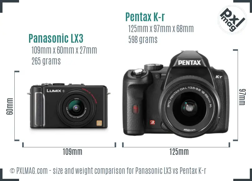 Panasonic LX3 vs Pentax K-r size comparison