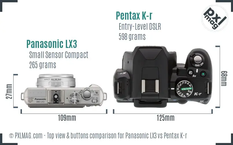 Panasonic LX3 vs Pentax K-r top view buttons comparison
