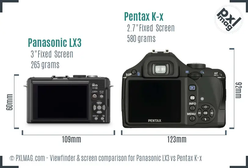Panasonic LX3 vs Pentax K-x Screen and Viewfinder comparison
