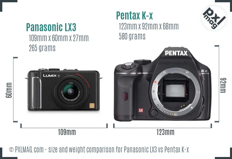 Panasonic LX3 vs Pentax K-x size comparison