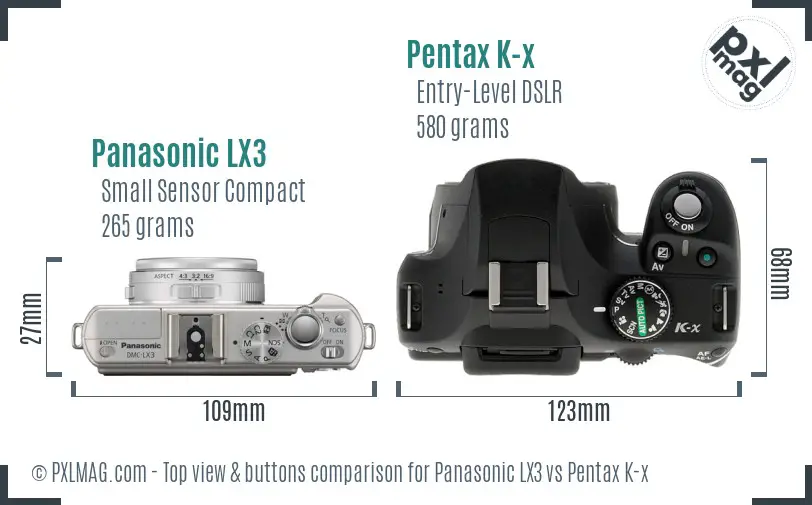 Panasonic LX3 vs Pentax K-x top view buttons comparison