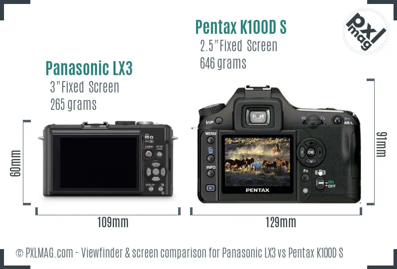 Panasonic LX3 vs Pentax K100D S Screen and Viewfinder comparison