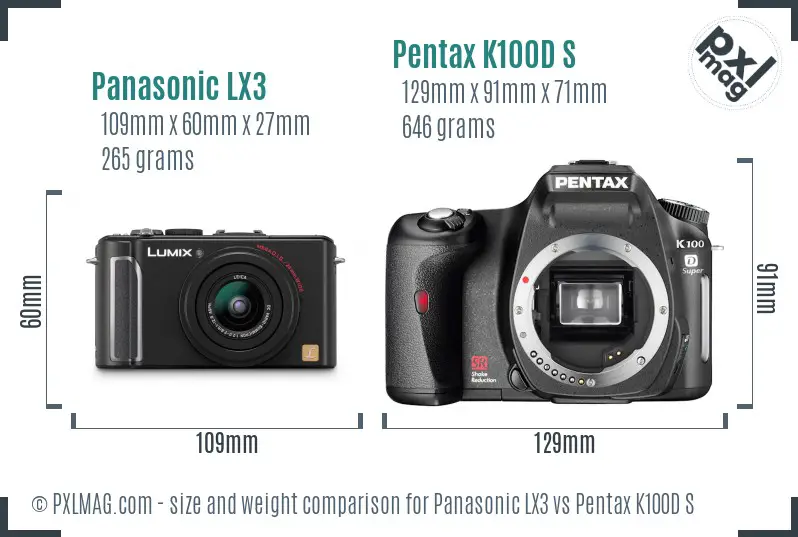 Panasonic LX3 vs Pentax K100D S size comparison