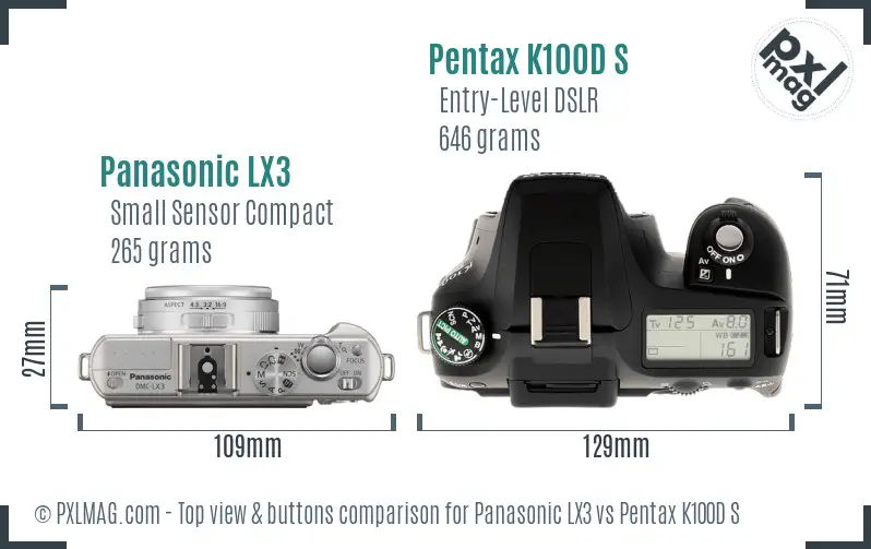 Panasonic LX3 vs Pentax K100D S top view buttons comparison