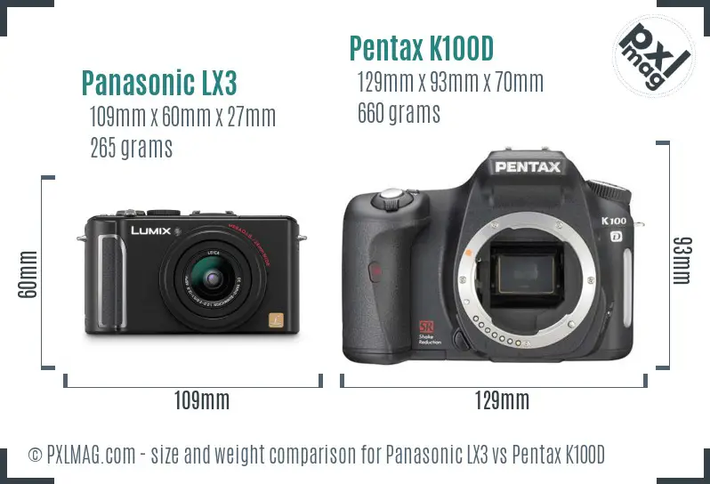 Panasonic LX3 vs Pentax K100D size comparison