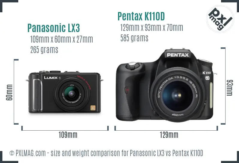 Panasonic LX3 vs Pentax K110D size comparison