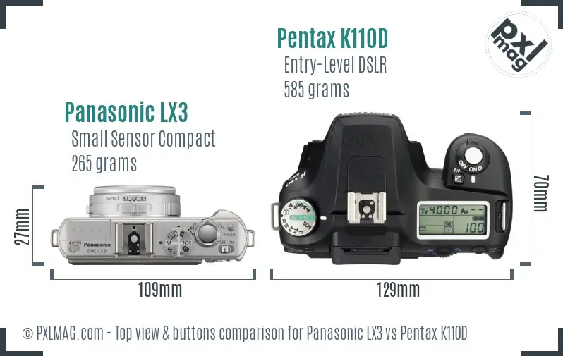 Panasonic LX3 vs Pentax K110D top view buttons comparison