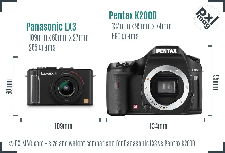 Panasonic LX3 vs Pentax K200D size comparison