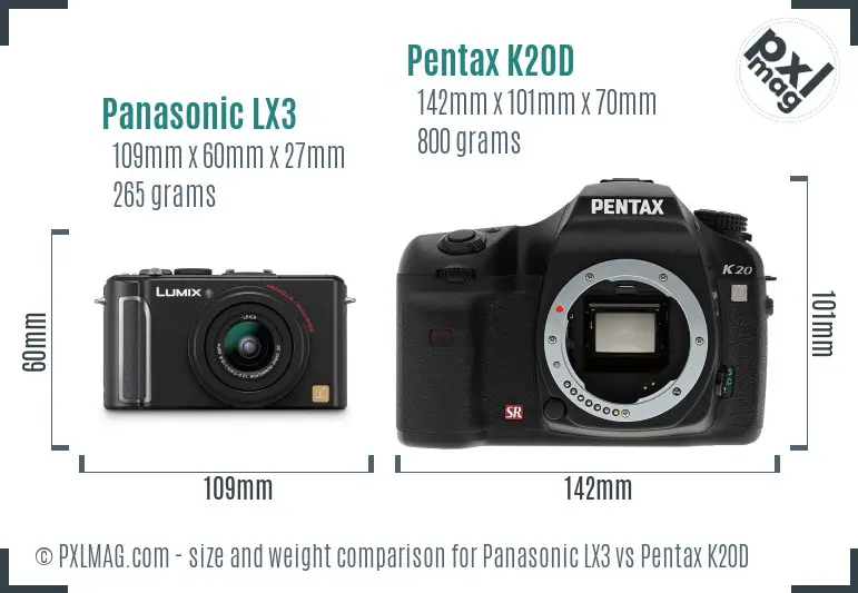Panasonic LX3 vs Pentax K20D size comparison