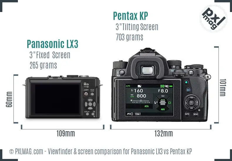 Panasonic LX3 vs Pentax KP Screen and Viewfinder comparison