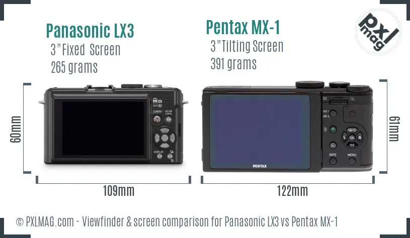 Panasonic LX3 vs Pentax MX-1 Screen and Viewfinder comparison