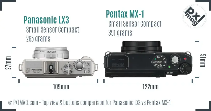 Panasonic LX3 vs Pentax MX-1 top view buttons comparison