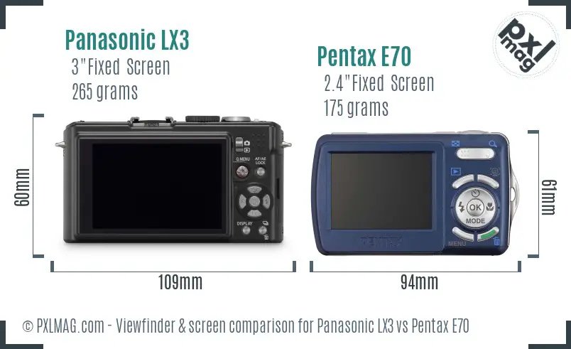 Panasonic LX3 vs Pentax E70 Screen and Viewfinder comparison