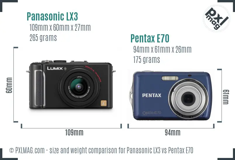 Panasonic LX3 vs Pentax E70 size comparison