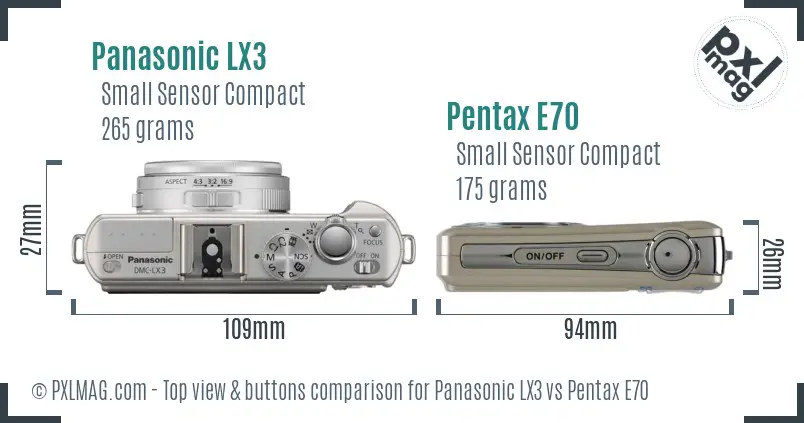 Panasonic LX3 vs Pentax E70 top view buttons comparison