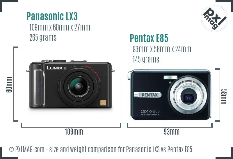 Panasonic LX3 vs Pentax E85 size comparison