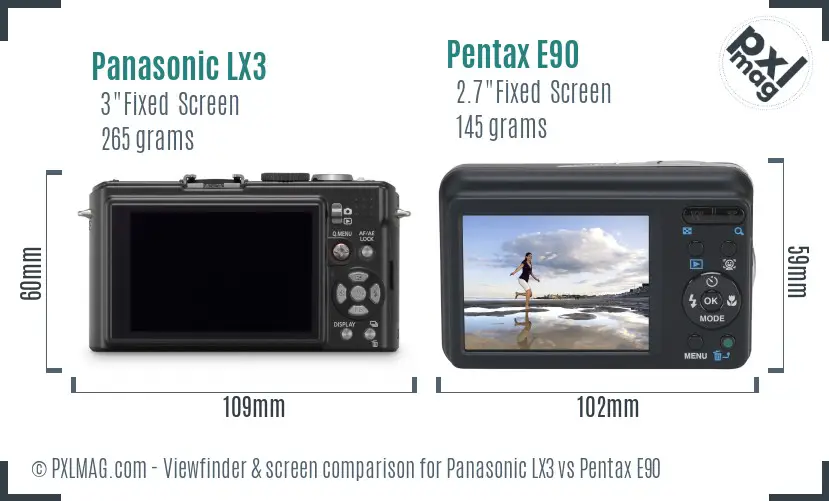 Panasonic LX3 vs Pentax E90 Screen and Viewfinder comparison