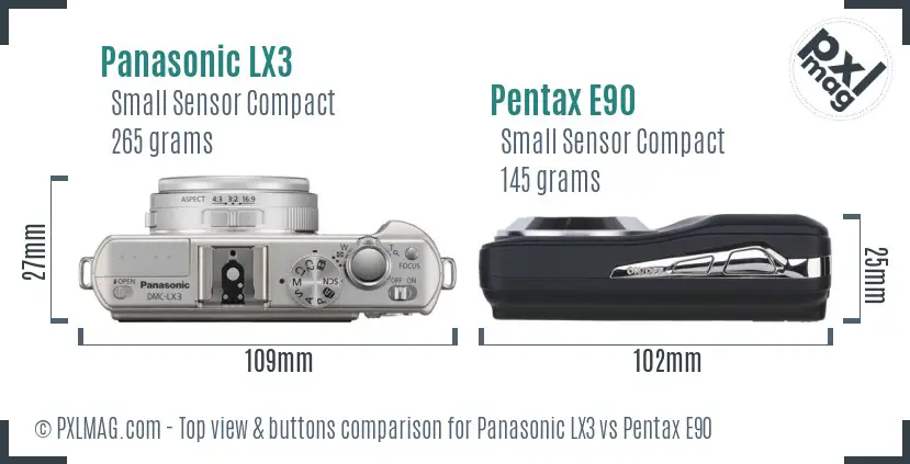 Panasonic LX3 vs Pentax E90 top view buttons comparison