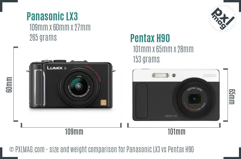 Panasonic LX3 vs Pentax H90 size comparison