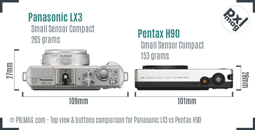 Panasonic LX3 vs Pentax H90 top view buttons comparison