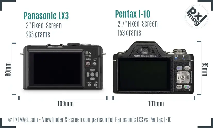Panasonic LX3 vs Pentax I-10 Screen and Viewfinder comparison