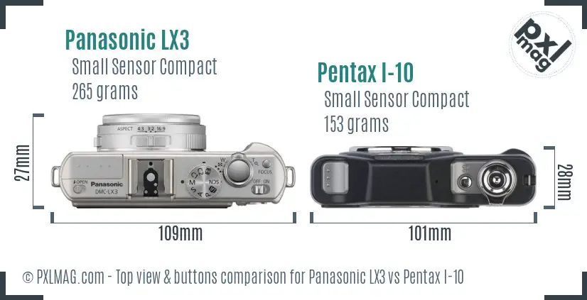 Panasonic LX3 vs Pentax I-10 top view buttons comparison