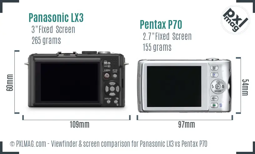 Panasonic LX3 vs Pentax P70 Screen and Viewfinder comparison