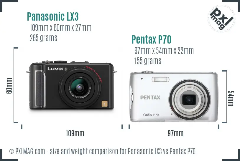 Panasonic LX3 vs Pentax P70 size comparison
