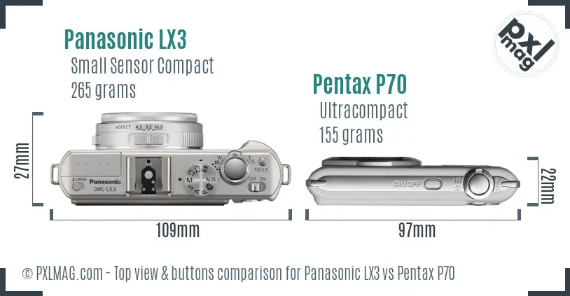Panasonic LX3 vs Pentax P70 top view buttons comparison