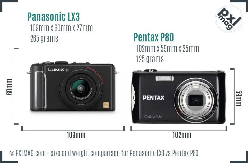 Panasonic LX3 vs Pentax P80 size comparison