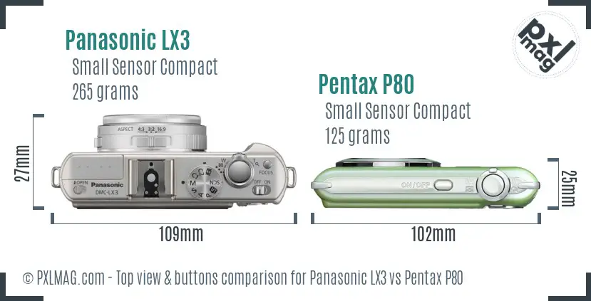 Panasonic LX3 vs Pentax P80 top view buttons comparison