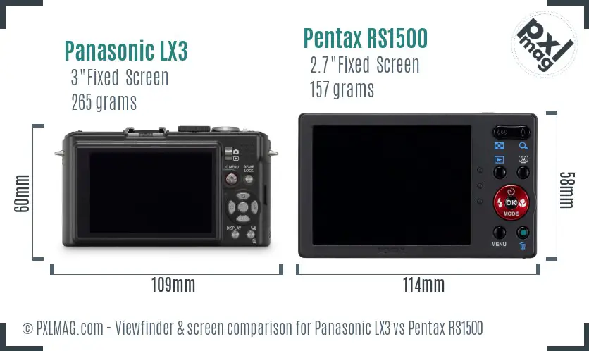 Panasonic LX3 vs Pentax RS1500 Screen and Viewfinder comparison