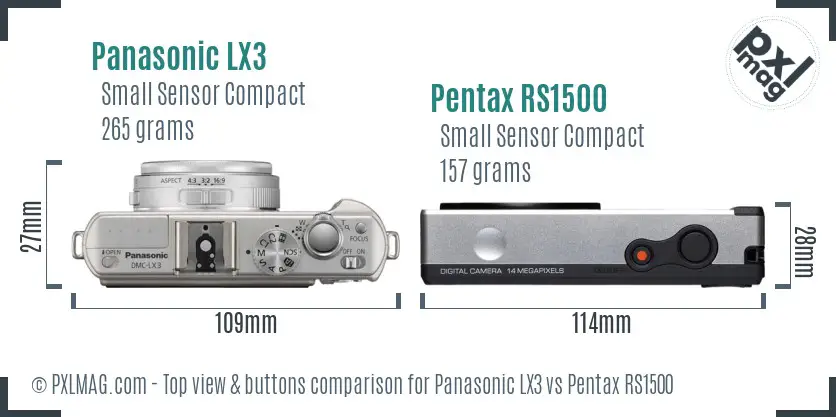 Panasonic LX3 vs Pentax RS1500 top view buttons comparison