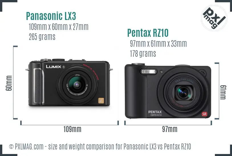 Panasonic LX3 vs Pentax RZ10 size comparison