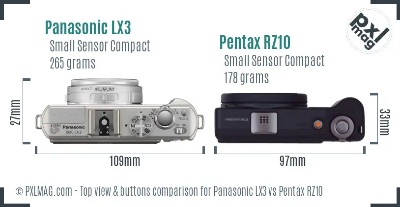 Panasonic LX3 vs Pentax RZ10 top view buttons comparison