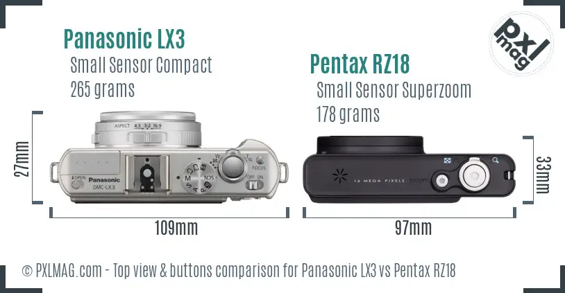 Panasonic LX3 vs Pentax RZ18 top view buttons comparison