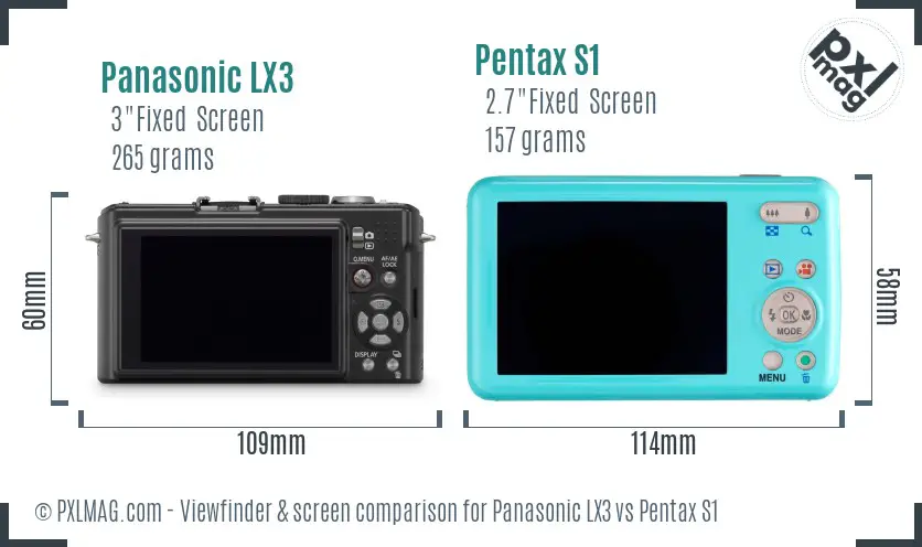 Panasonic LX3 vs Pentax S1 Screen and Viewfinder comparison