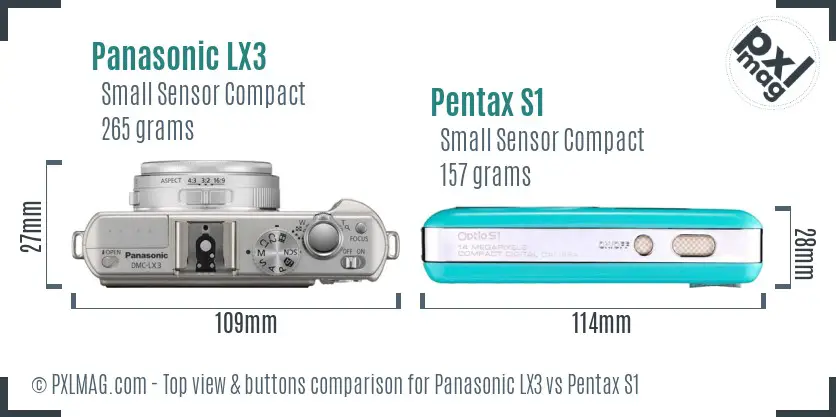 Panasonic LX3 vs Pentax S1 top view buttons comparison
