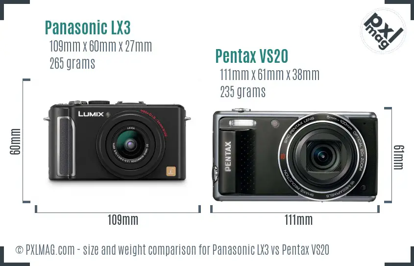 Panasonic LX3 vs Pentax VS20 size comparison