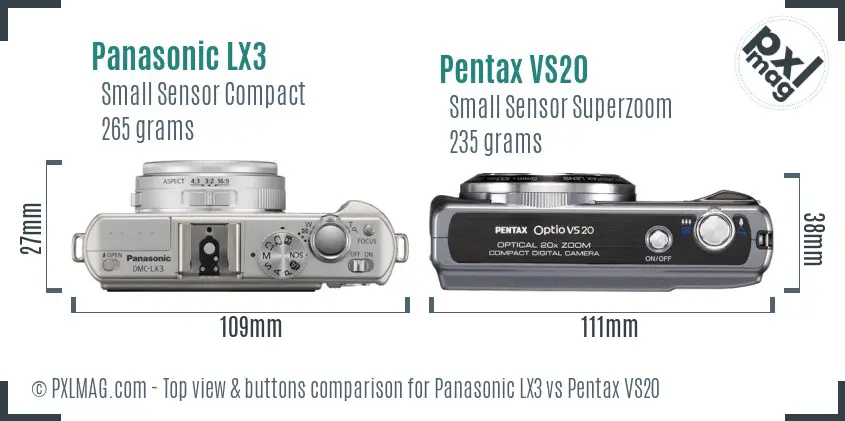 Panasonic LX3 vs Pentax VS20 top view buttons comparison