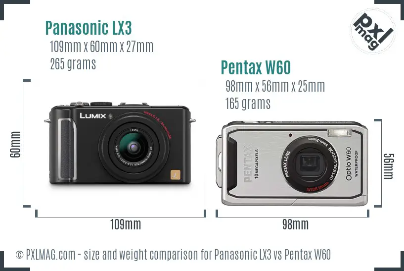 Panasonic LX3 vs Pentax W60 size comparison