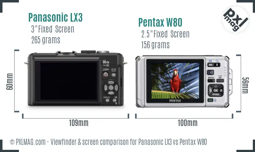 Panasonic LX3 vs Pentax W80 Screen and Viewfinder comparison