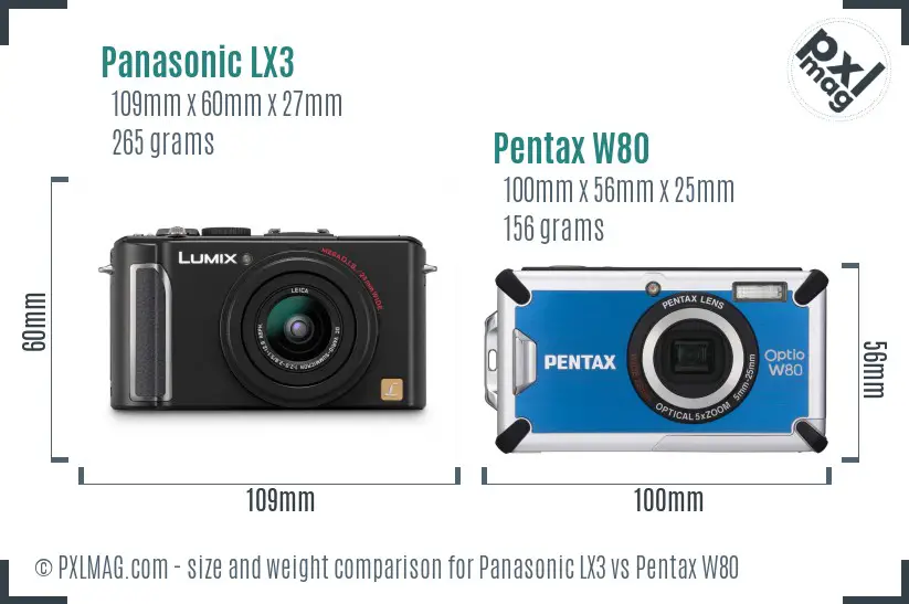 Panasonic LX3 vs Pentax W80 size comparison