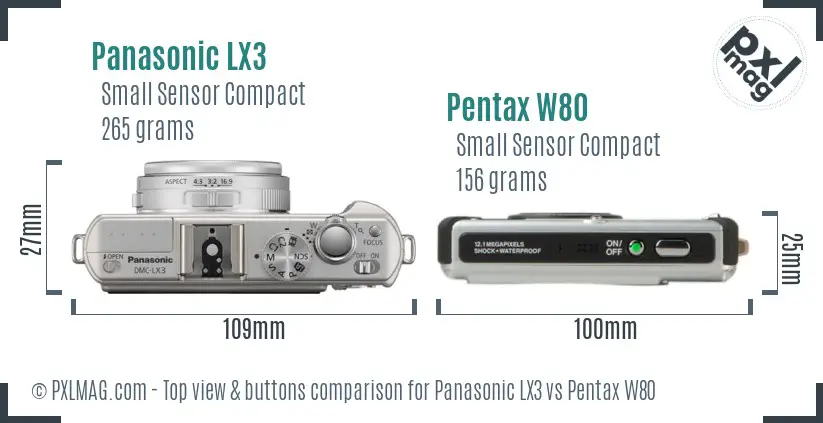 Panasonic LX3 vs Pentax W80 top view buttons comparison
