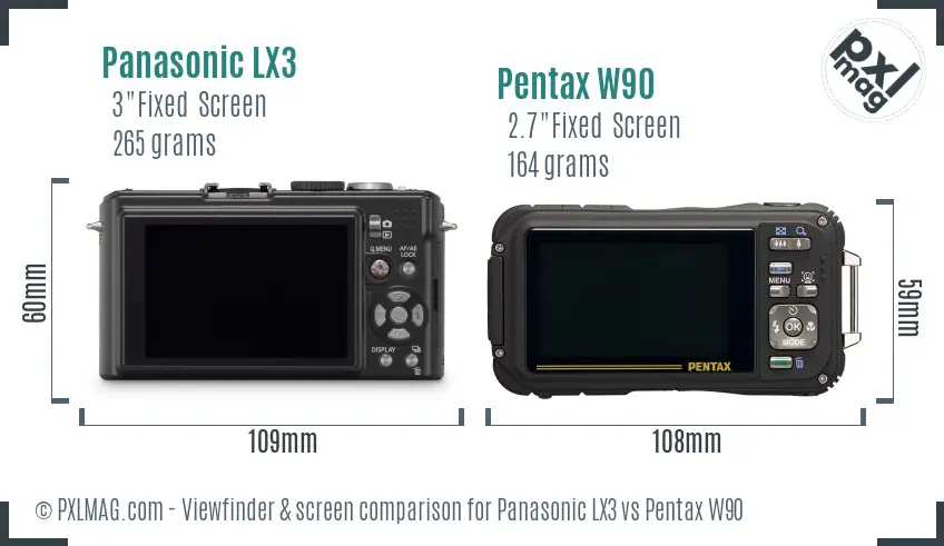 Panasonic LX3 vs Pentax W90 Screen and Viewfinder comparison
