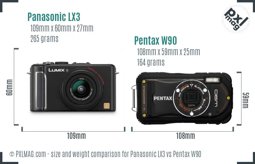 Panasonic LX3 vs Pentax W90 size comparison