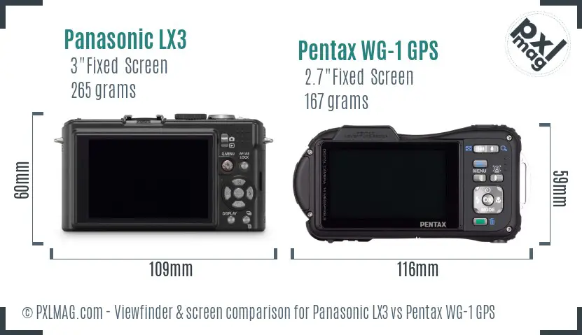 Panasonic LX3 vs Pentax WG-1 GPS Screen and Viewfinder comparison