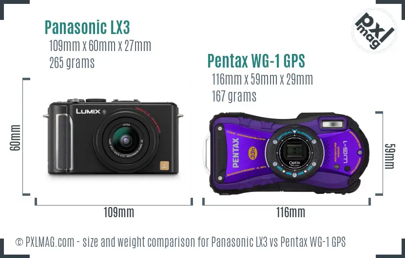 Panasonic LX3 vs Pentax WG-1 GPS size comparison