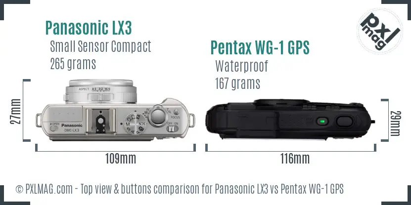 Panasonic LX3 vs Pentax WG-1 GPS top view buttons comparison