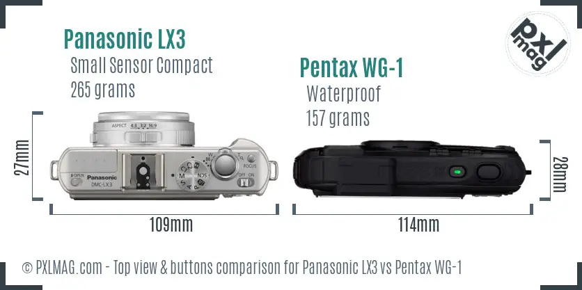 Panasonic LX3 vs Pentax WG-1 top view buttons comparison